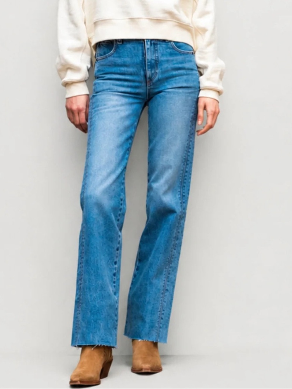 Askk NY The Edge High Rise Straight Jeans in medium blue Blondie wash japanese